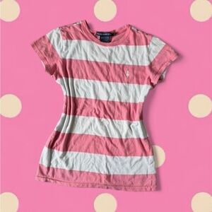 Ralph Lauren Pink & White Striped Crewneck Tee